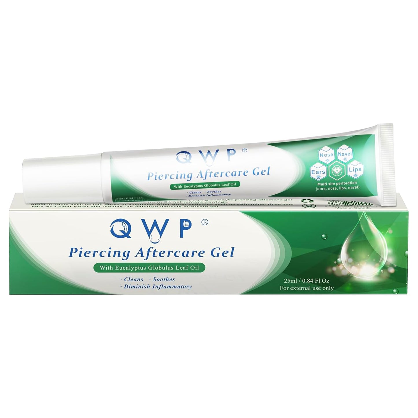 QWP Ear Piercing Cleaner | Piercing Bump Treatment | Piercing Cleaner | Piercing Aftercare | Piercing Bump Solution | Piercing Aftercare Gel for Ear, Nose, Belly and Body Piercings - 25ml