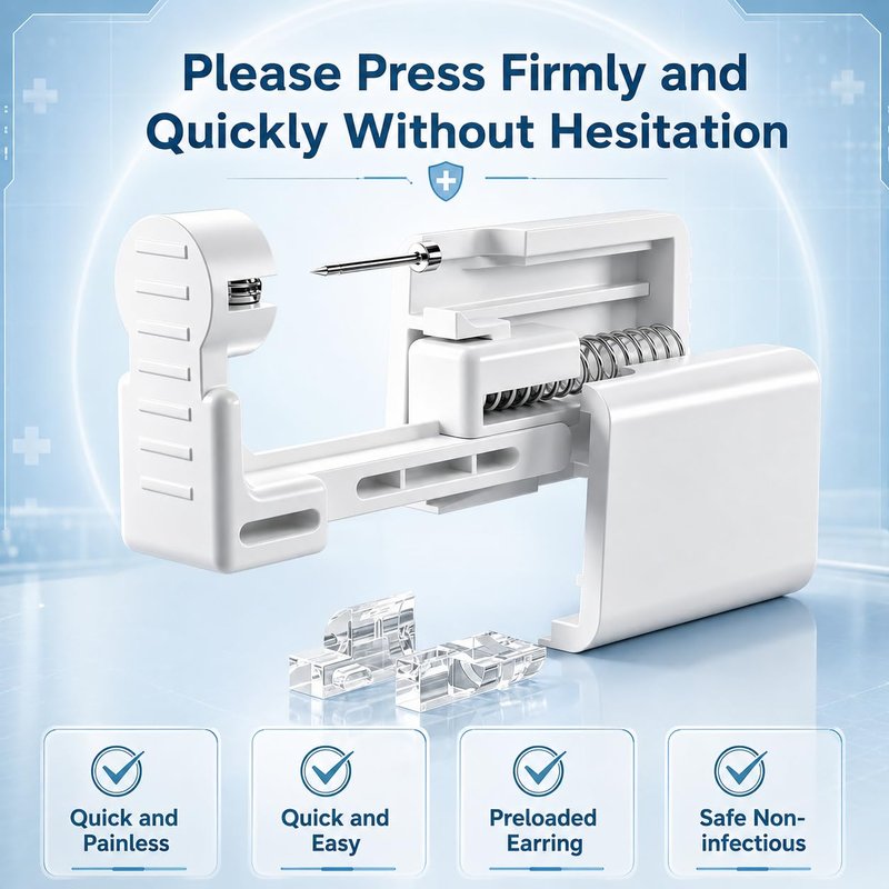 Anzero Ear Piercing Kit Disposable Ear Cartilage Piercing Gun Kit with Sterile CZ Studs, Painless Piercing Gun for Home Self-Use, Easy & Safe Piercing for Women, Men & Girls - 2MM