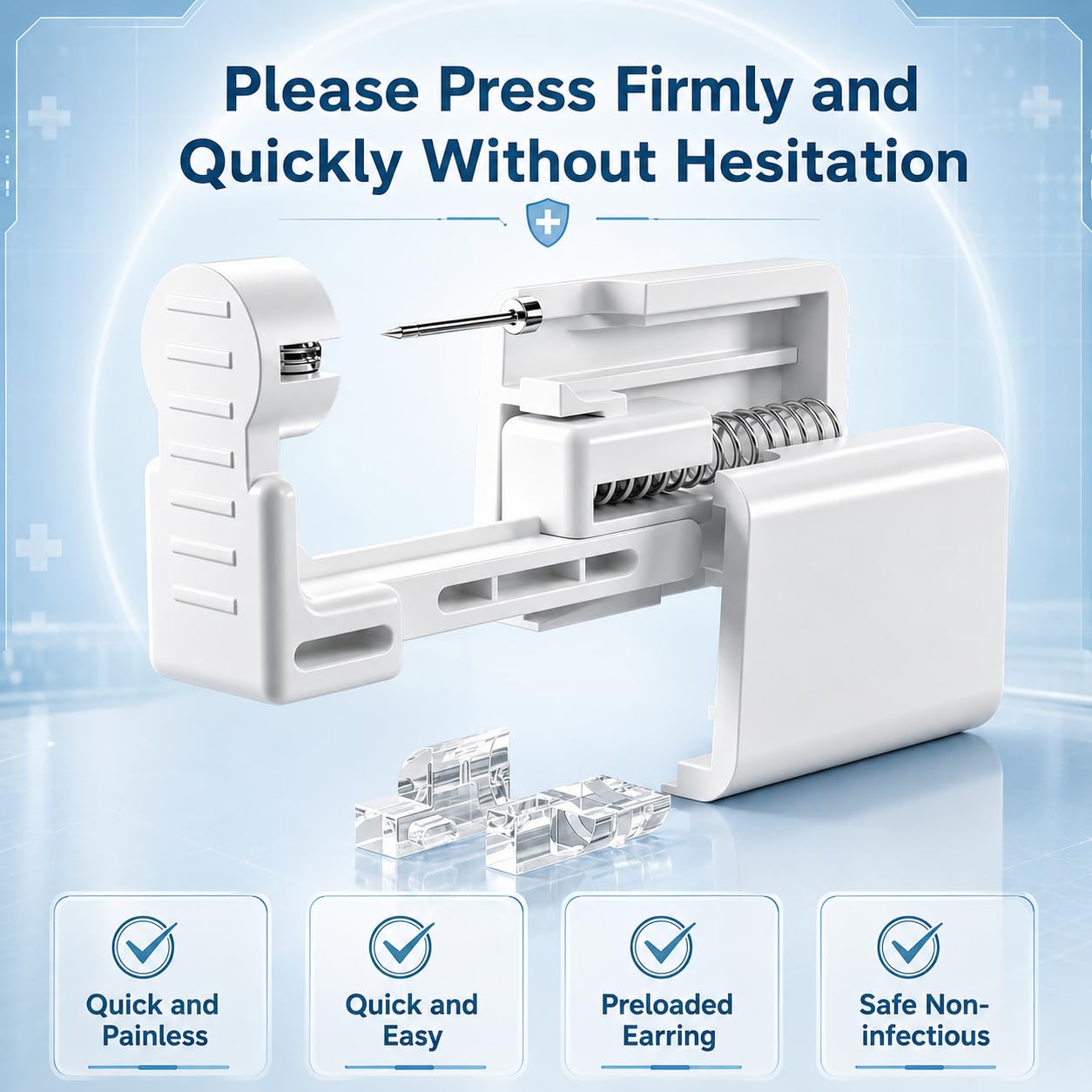 Anzero Ear Piercing Kit Disposable Ear Cartilage Piercing Gun Kit with Sterile CZ Studs, Painless Piercing Gun for Home Self-Use, Easy & Safe Piercing for Women, Men & Girls - 3MM