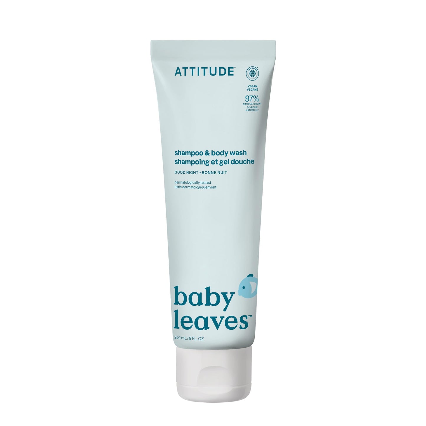 ATTITUDE Baby 2-in-1 Shampoo & Body Wash, EWG Verified, Dermatologically Tested, Vegan, Goodnight Scent, 8 Fl Oz