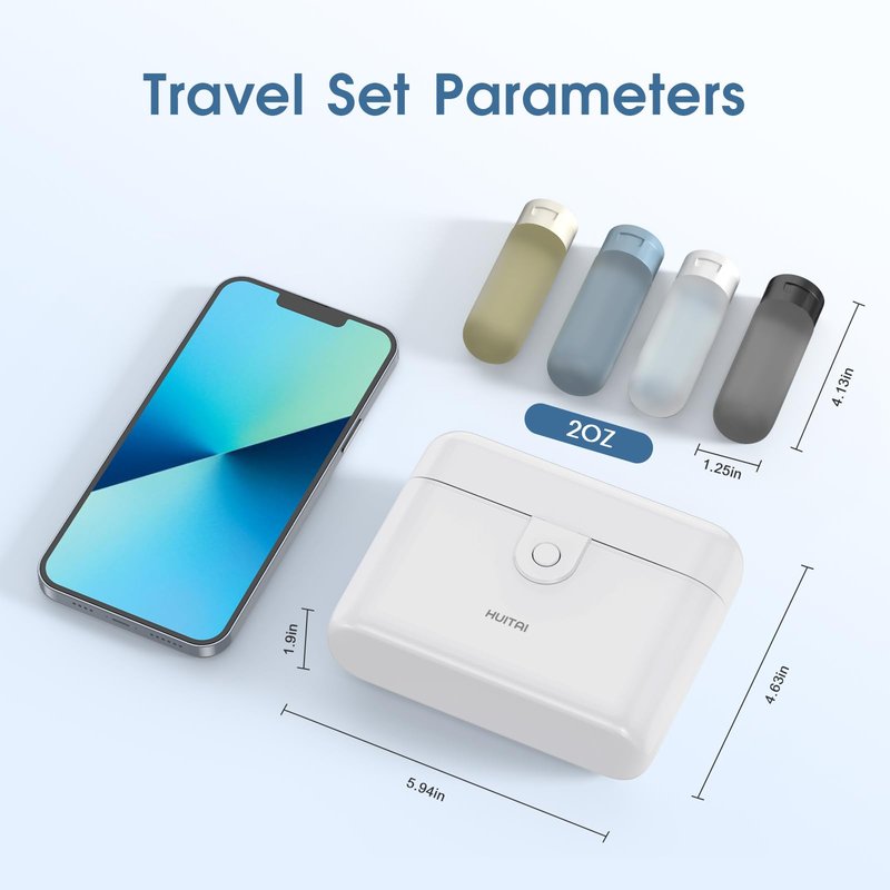 HUITAI Travel Bottles with Case, 4x2oz TSA Approved, Leak-Proof, Press to Unlock, Compact & Portable Travel Toiletries (White)