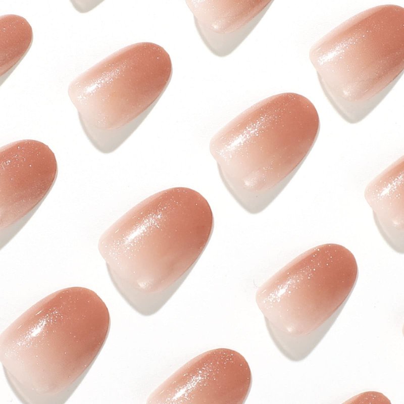 Kamize Almond Fake Nails Short Acrylic Press on Nails Full Cover Honey Peach False Gold Nails for Women and Girls 24PCS
