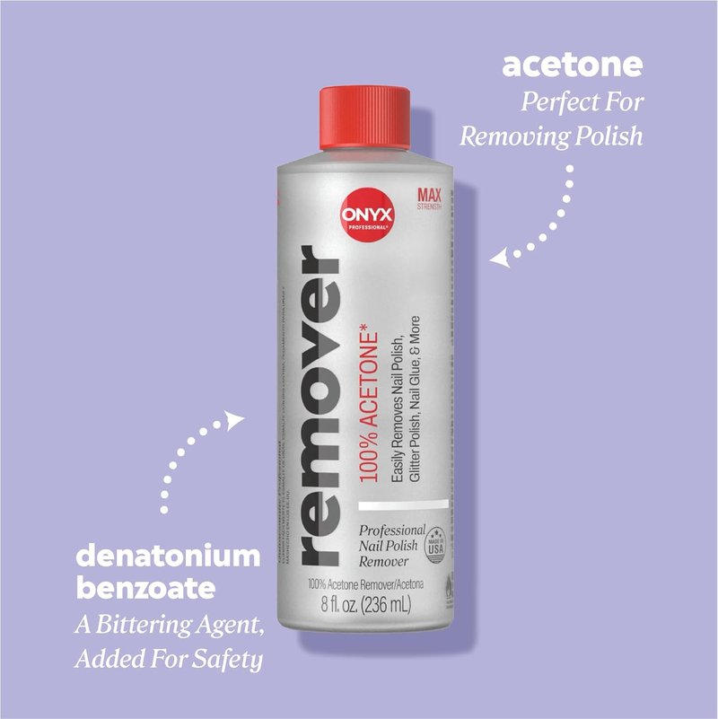Onyx 100% Pure Acetone Nail Polish Remover Kit - Maximum Strength Gel Polish Remover with 7-Inch Nail File, 8 fl oz