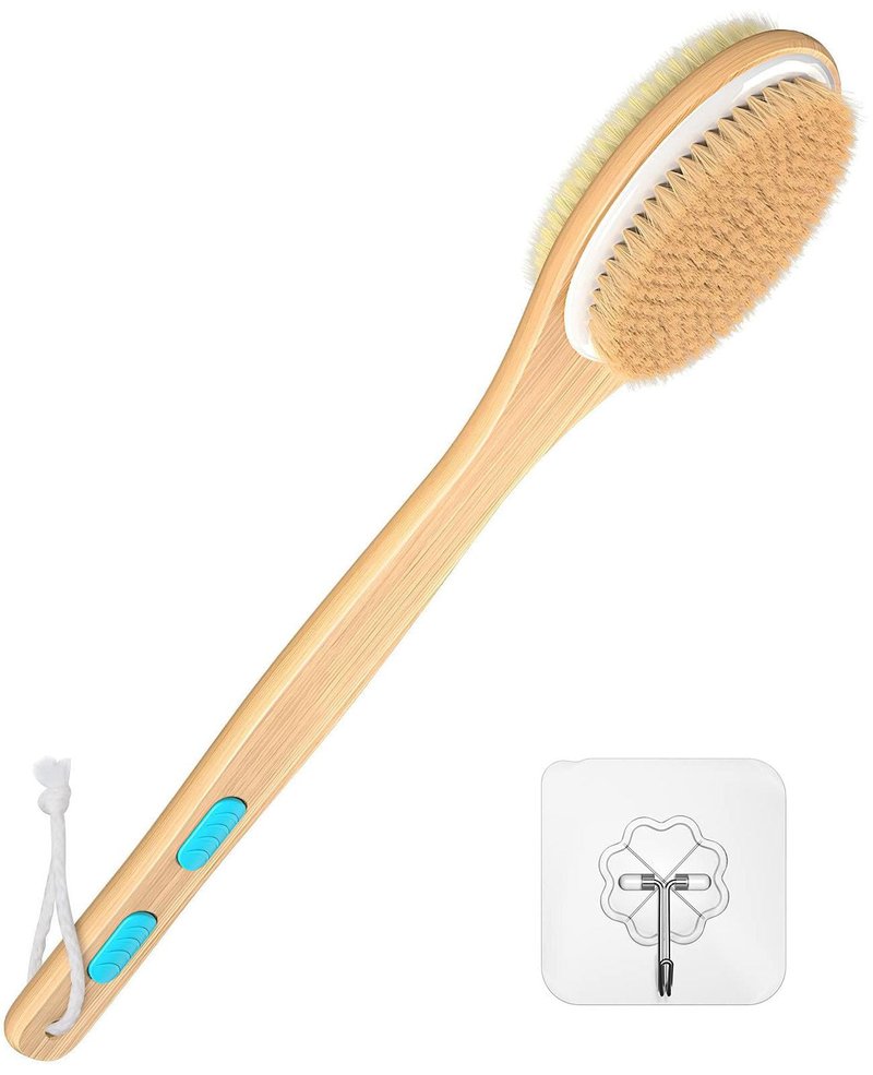 ManLinKei Back Scrubber for Shower, Long Handle Dual-Sided Shower Brush with Soft and Stiff Bristles, Body Exfoliator