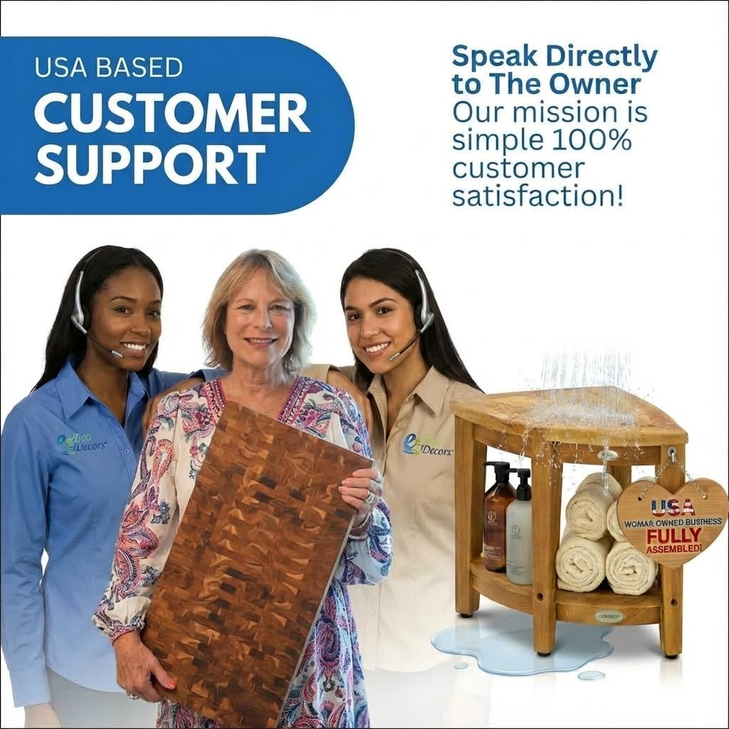 EcoDecors Corner Teak Shower Bench with Shelf – 16” x 18" Height- Teak Shower Stool with Shelf, Waterproof, 350lb Capacity Non-Slip | for Inside Shower | Tool-Free Assembly | Aging in Place