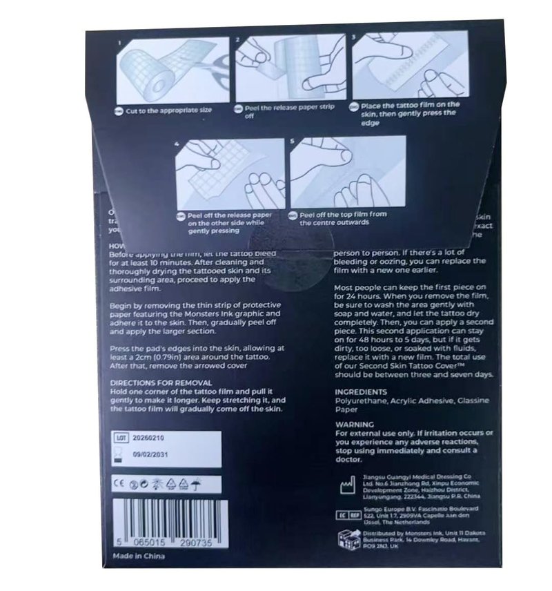 10 x Second Skin Tattoo Cover Patches 5.91" x 3.94" Tattoo Bandage Film, Clear Protective Waterproof Wrap for New Tattoos, Adhesive Aftercare Cover with Matte Surface