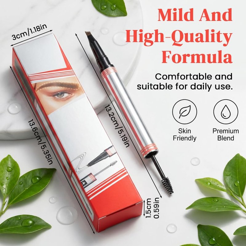 Eyebrow Pencils for Women, 2-in-1 3D Microblading Eyebrow Pen, 4-Tip Brow Pencil with Eyebrow Brush, Long-Lasting Natural Brow Makeup (Dark brown)