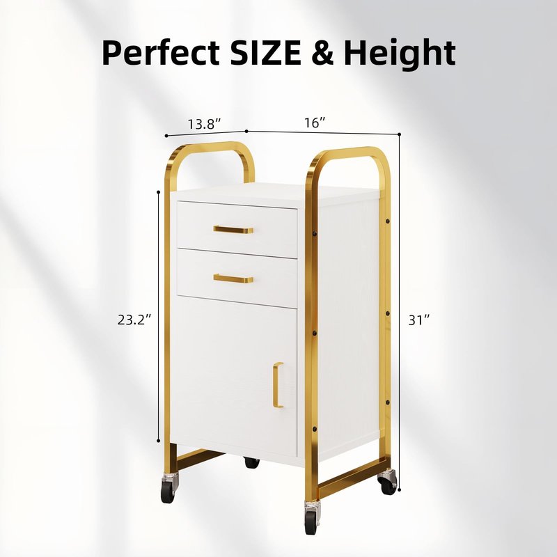 4ever2buy White and Gold Salon Trolley Cart with Wheels, Salon Cart with Drawers and Cabinet, Rolling Cart for Hair Stylist, Professional Salon Stations Organizer