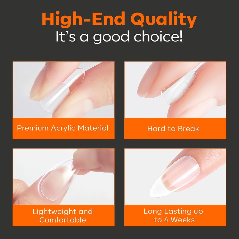 Extra Short Almond Nail Tips - Pre-shaped Gel Soft Fake Nails | 216PCS, 12 Sizes for DIY Manicure