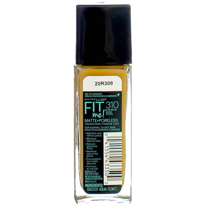 Maybelline Fit Me Matte + Poreless Foundation - Sun Beige 310 | Flawless Finish, 1 Fl Oz