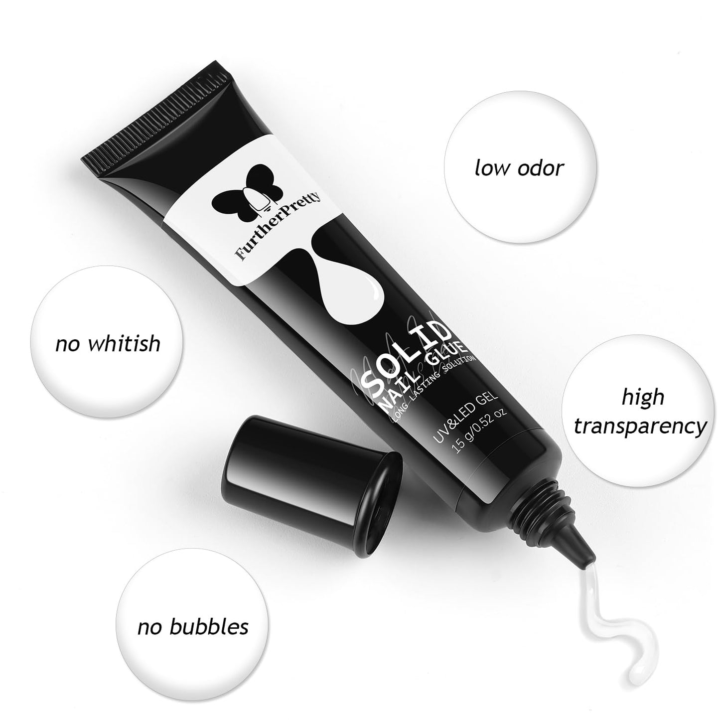 Skiennix Solid Nail Glue Gel Kit - Super Strong 15ml Adhesive with UV Lamp for Press-On Nails