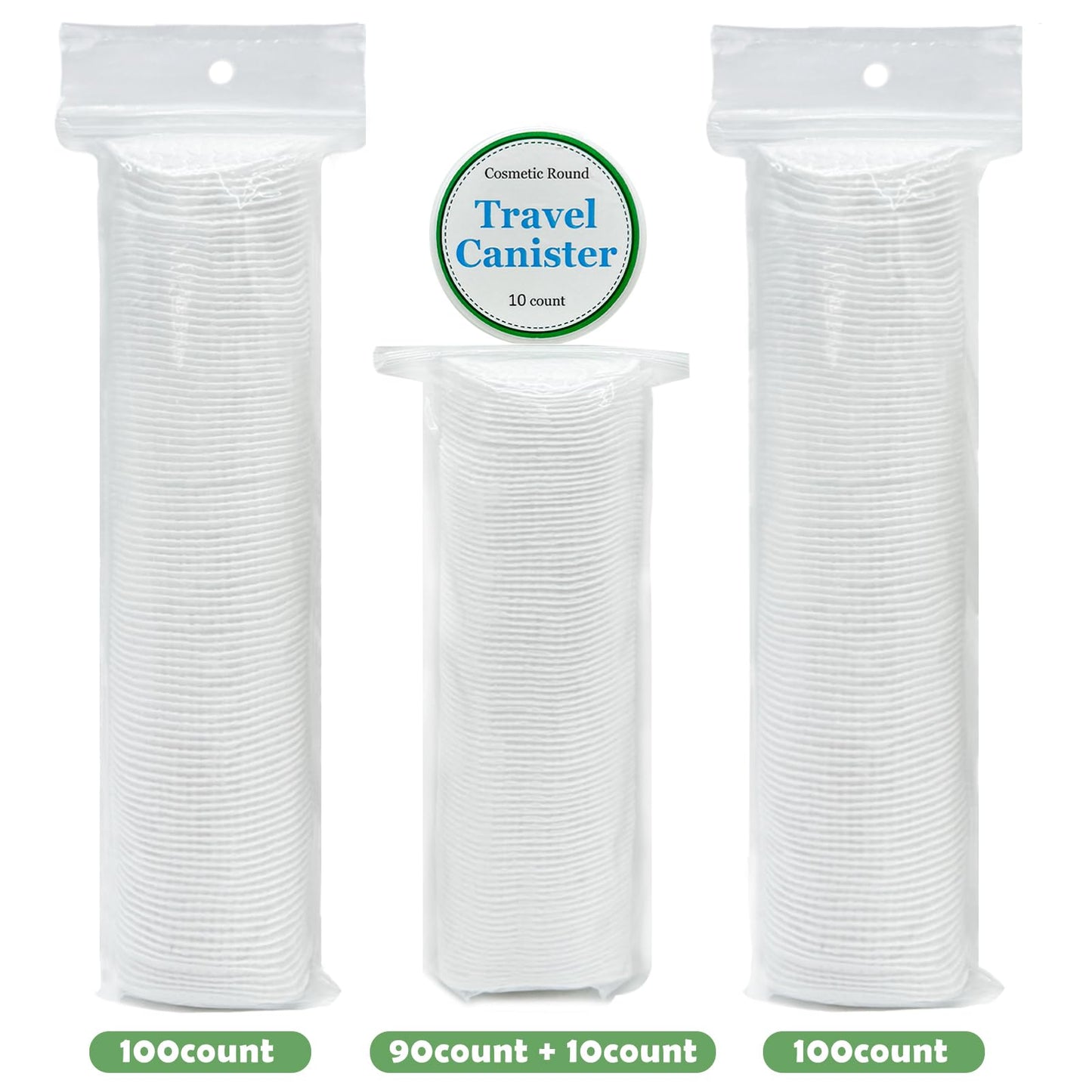 TL Care Cotton Rounds (300 Count) with Travel Canister - Lint-Free, Ultra Soft & Absorbent 3-Layer Cotton Pads for Face and Makeup Removal