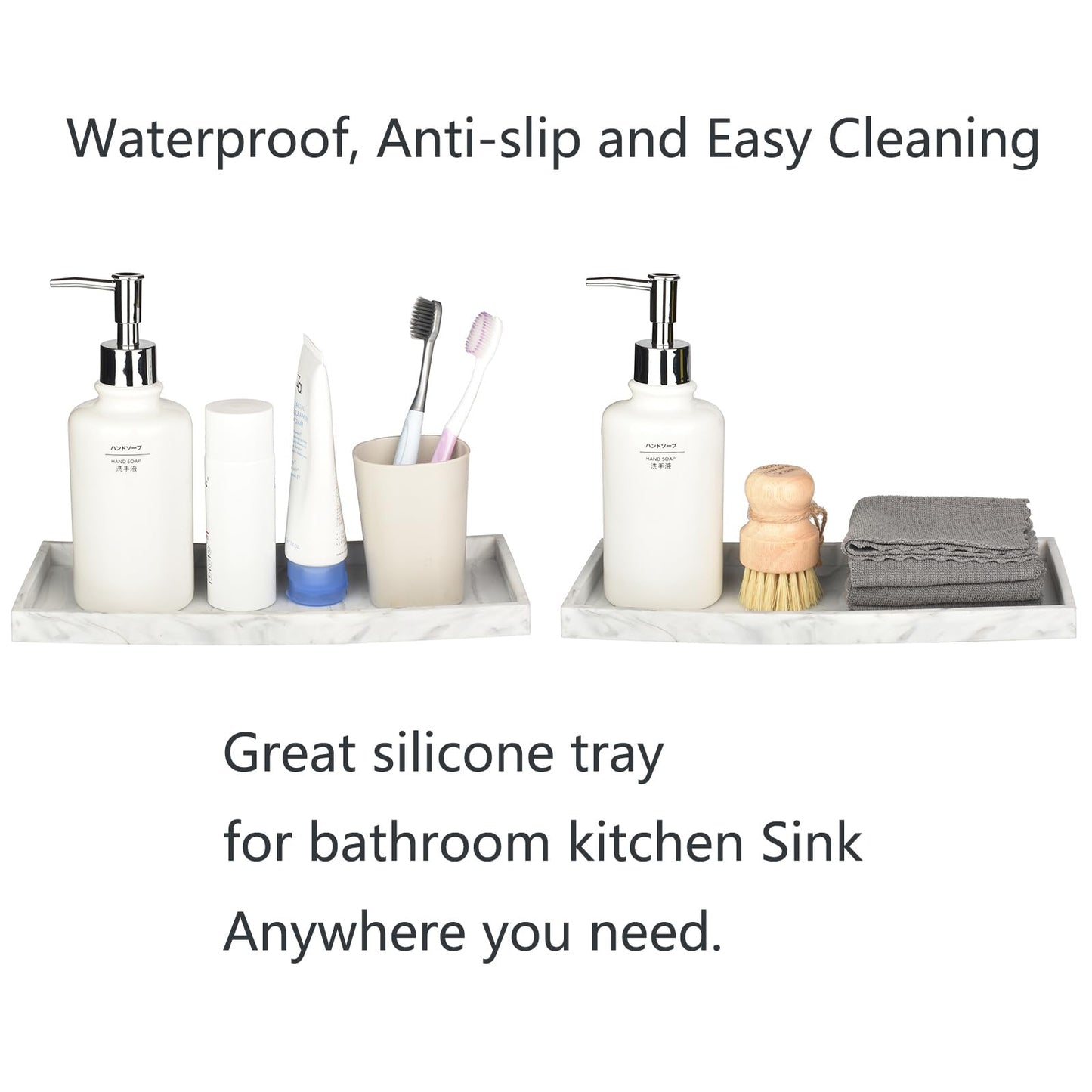 DNC Silicone Bathroom Vanity Tray for Counter, 11.8" Kitchen Sink Soap Tray for Dish Holder Dispenser Countertop Toilet Tank Decor Organizer