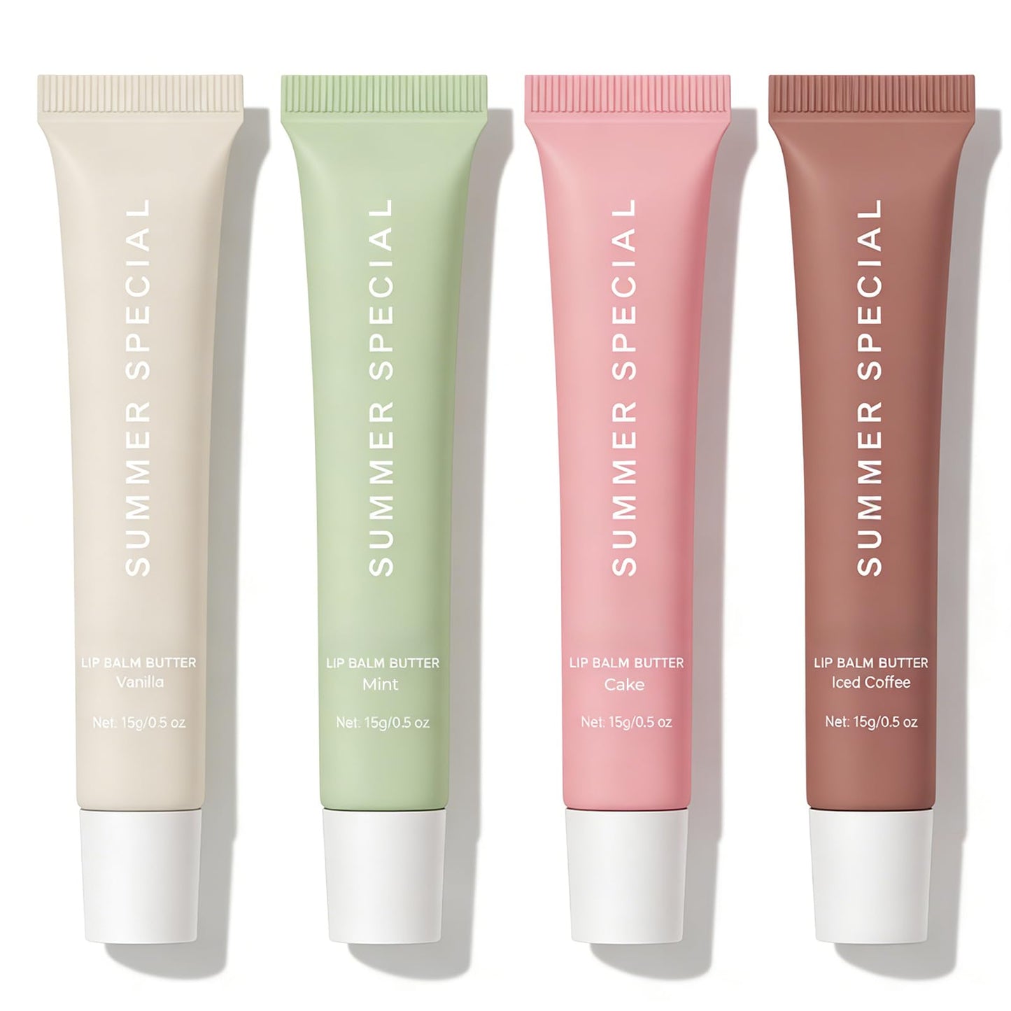 4 PCS Summer Special Lip Balm Butter, Hydrating, Nourishing Lip Gloss with Shea Butter & Olive Oil, Sheer Tinted Shine, Instant Moisture & Soothing Dry Lips (Pack of 4)