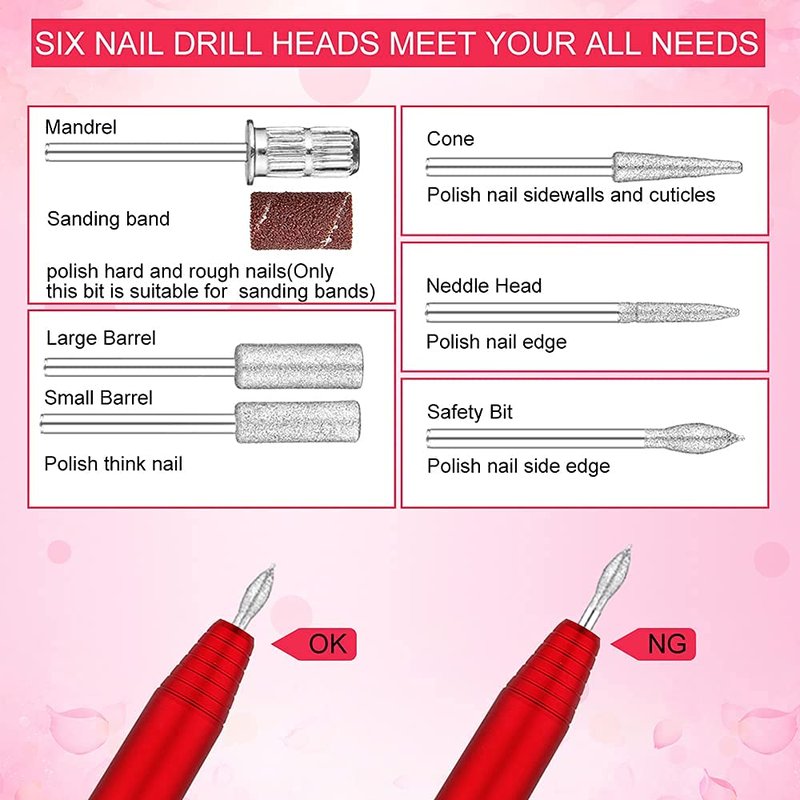 20000 RPM Electric Nail File Kit Portable Nail Drill Machine Professional Manicure Pedicure Kit with Sanding Bands,Nail Drill Bits and Brush for Acrylic Gel Nails-Red
