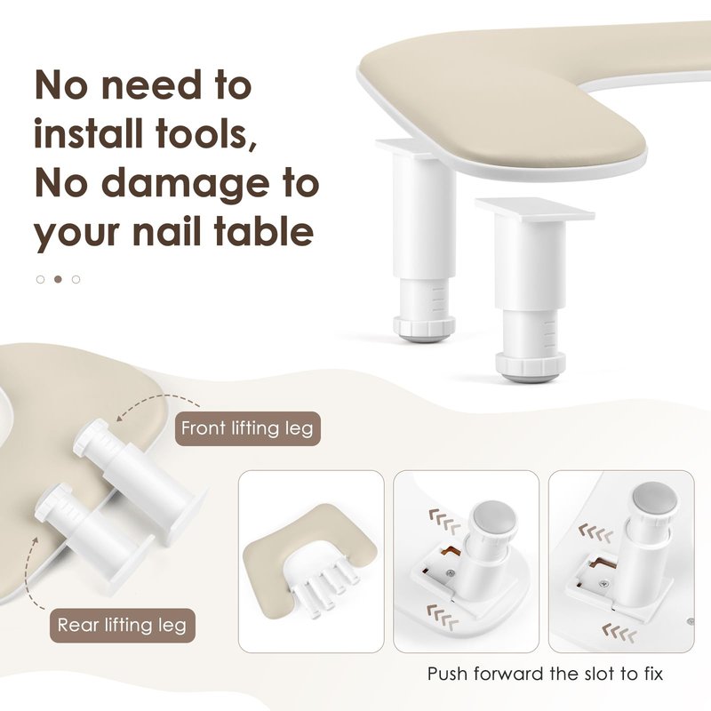 Manicure Arm Rest for Nails Tech: U-shaped Adjustable Nail Armrest - Beige PU Leather Hand Stand Rest for Manicurists