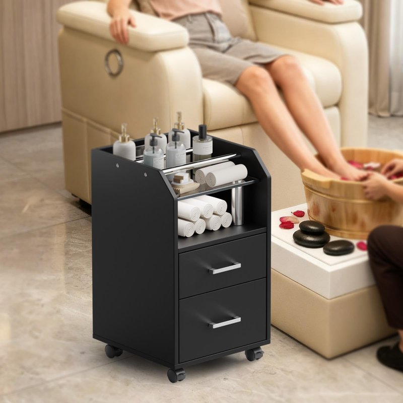 OmySalon Pedicure Cart, Foot Bath Trolley with Storage Drawer & Bottle Racks, Portable Salon Station for Esthetician Manicure & Foot Massage, Beauty Spa Supplies with Locking Wheels, White