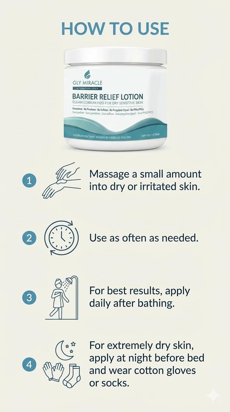 GLY MIRACLE Barrier Relief Clean Corium H2O Moisture Lotion, Professional-Strength Glycerin Hydration for Severely Dry, Cracked, Sensitive Skin, Fragrance-Free, Non-Greasy, 16 oz Jar