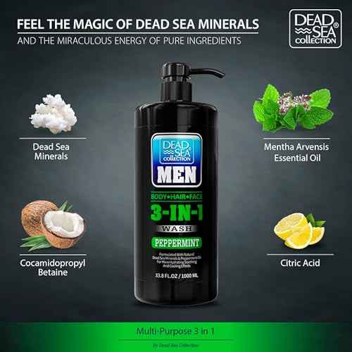 Dead Sea Collection Mens Body Wash 3 in 1 ? Peppermint Body Wash for Men ? Shower Gel ? Shampoo ? Shower Soap for Face and Hair ? Pack of 2 Bottles (33.8 Fl. Oz. Each)