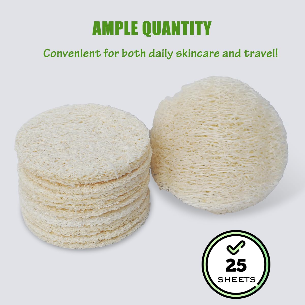 25-Pack Natural Loofah Exfoliating Face Pads - Gentle Facial Sponge & Scrubber for Daily Cleansing, Makeup & Dead Skin Removal - 100% Organic, Biodegradable & Travel-Friendly