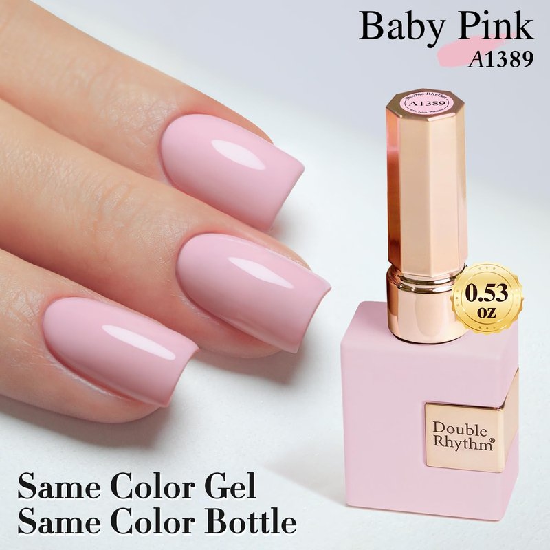 Double Rhythm 15ML Gel Nail Polish Pure Sheer Same Color Same Bottle Soak Off Gel Polish Art Manicure Salon DIY at Home for Women (Creamy Pink-A1389)