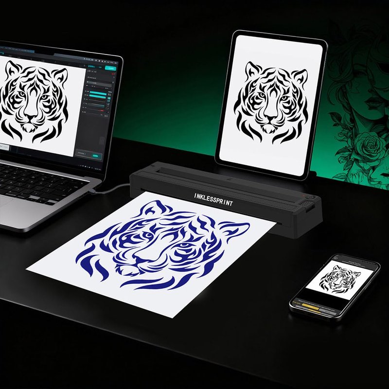INKLESSPRINT Tattoo Stencil Printer Machine, Portable Tattoo Transfer Printer for Tattoo Artists & Enthusiasts, Support Smartphone,PC, Android, iOS, Windows,Mac.