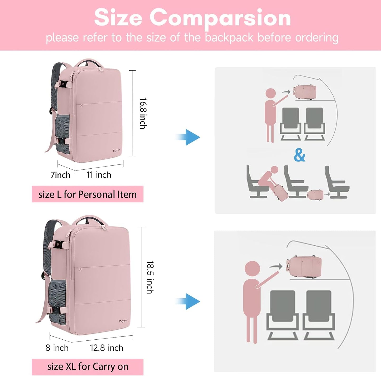 Taygeer Travel Backpack for Women - TSA-Approved 15.6" Laptop Bag with Water Bottle Pocket & Shoe Pouch | Pink Casual Daypack for Business & Hiking