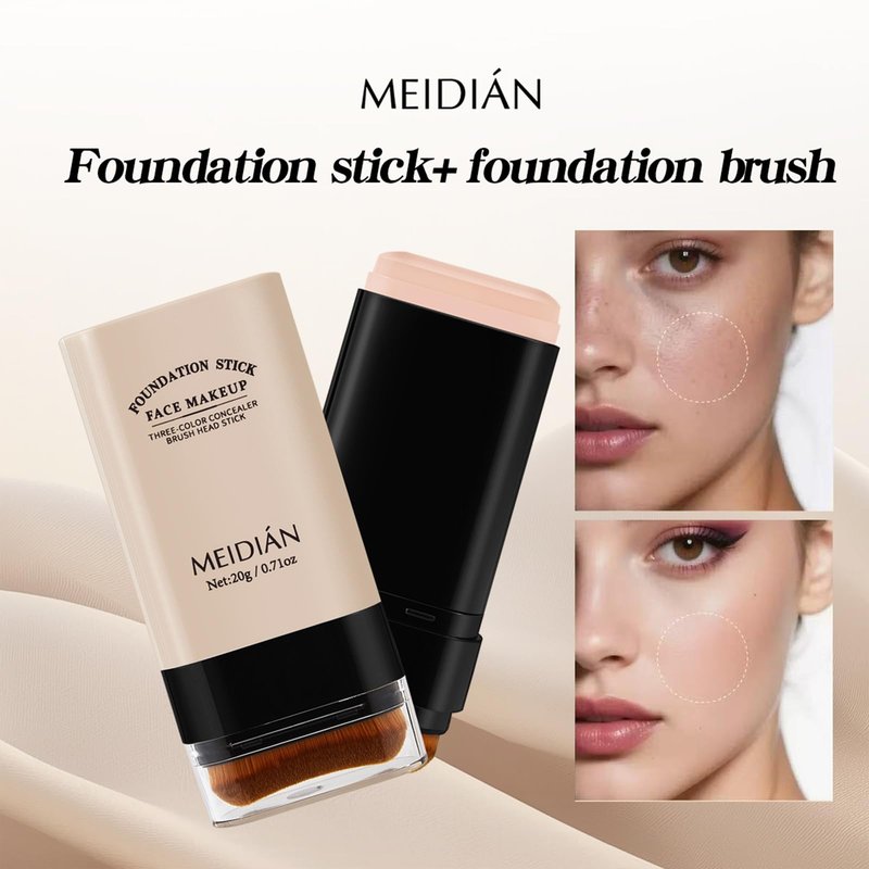 Foundation Stick 2 in 1 Dual-Ended Concealer Stick Soft & Lightweight, Face Contouring foundation with Brush Skin-Friendly, Evens Tone for a Smooth, Delicate Makeup Look 01Natural Color