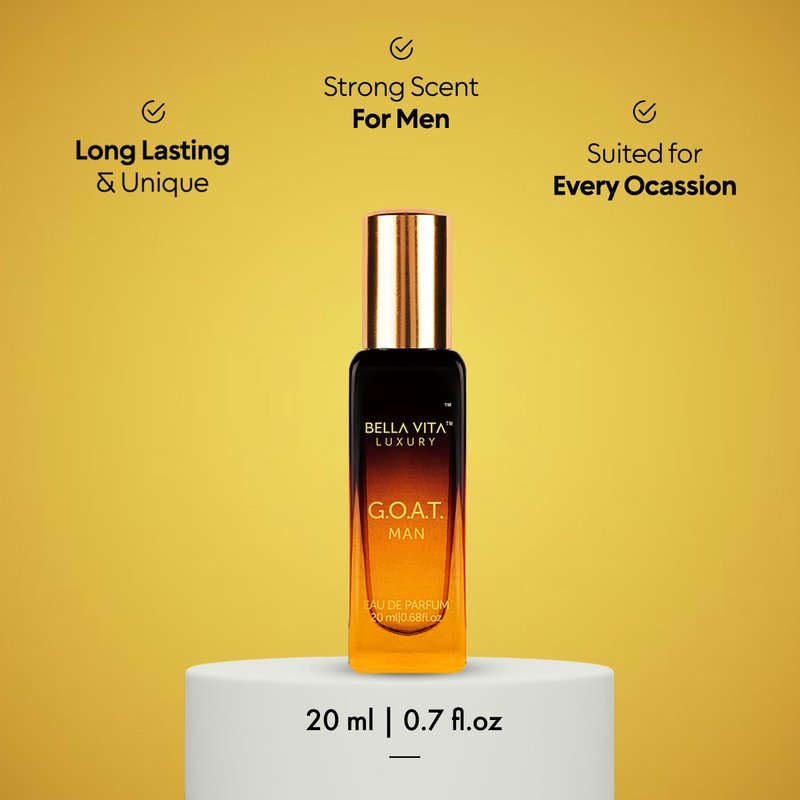 Bellavita Luxury GOAT Eau de Parfum | 20 ml (0.7 fl.oz.) | Travel Size Perfume for Men | Citrus, Bergamot, Lily of the Valley, and Amber Notes | Long Lasting Men's Fragrance