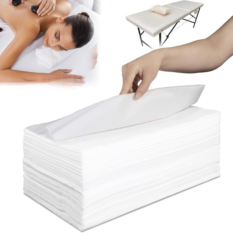 Skiennix Disposable Massage Bed Covers - 100 Pack White Non-Woven Fabric Sheets | Waterproof & Breathable