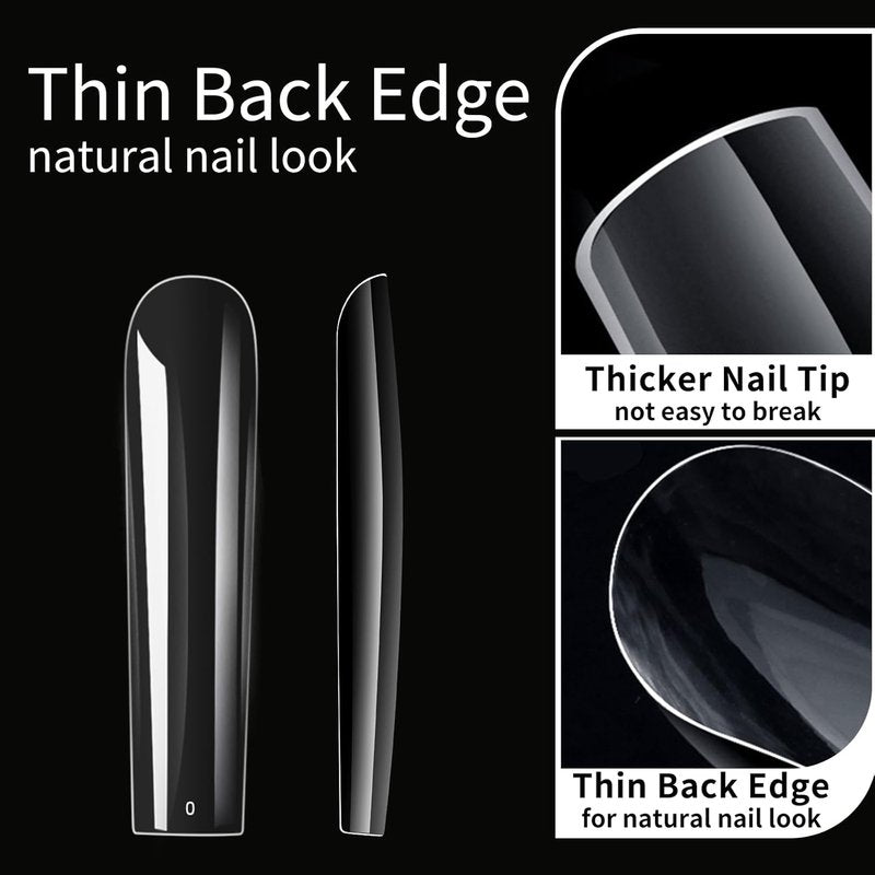 Long Square Nail Tips, 240Pcs Full Cover Soft Gel Nail Tips Pre-Etched 3XL Square Clear Acrylic False Nail Fake Nail Extension Press On for Salon Home DIY 12 Sizes