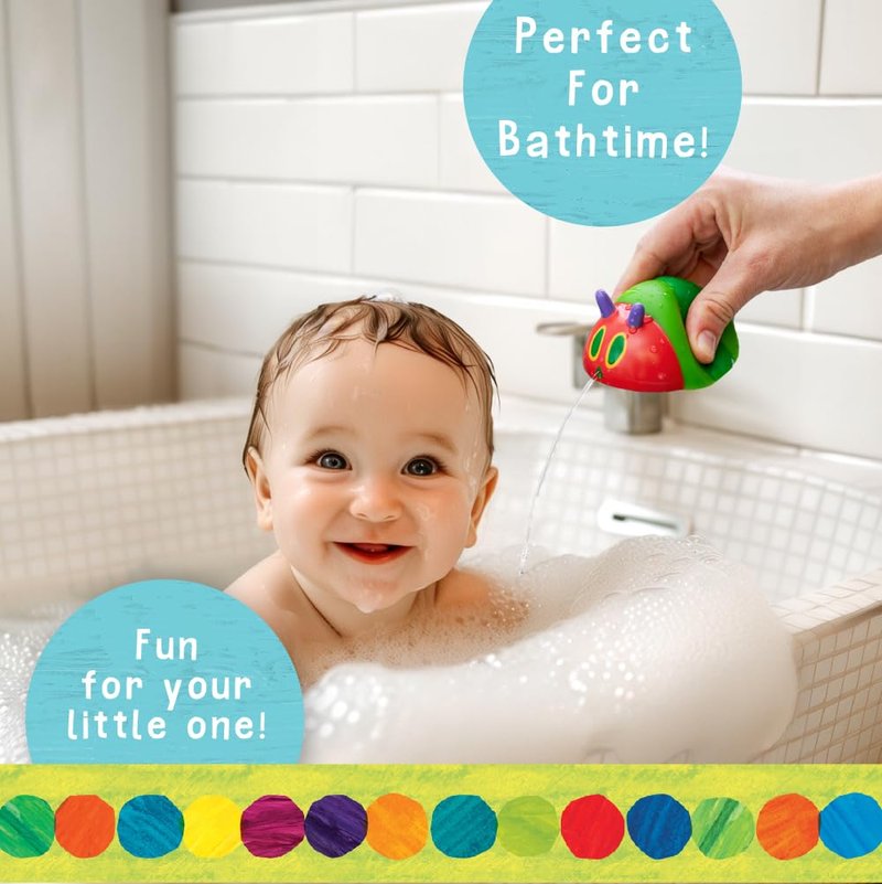Eric Carle Very Hungry Caterpillar Wash Mitt and Squirt Set and Baby Bath Time Essential – Fully Lined Adult Size Mitt with Loop to Hang Dry