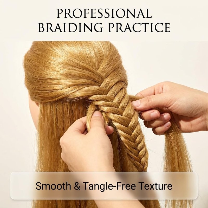 80% Real Hair Mannequin Head Training Head Manikin Cosmetology Doll Head for Hairdresser Practice Braiding Hair Styling with Clamp stand 26-28inch