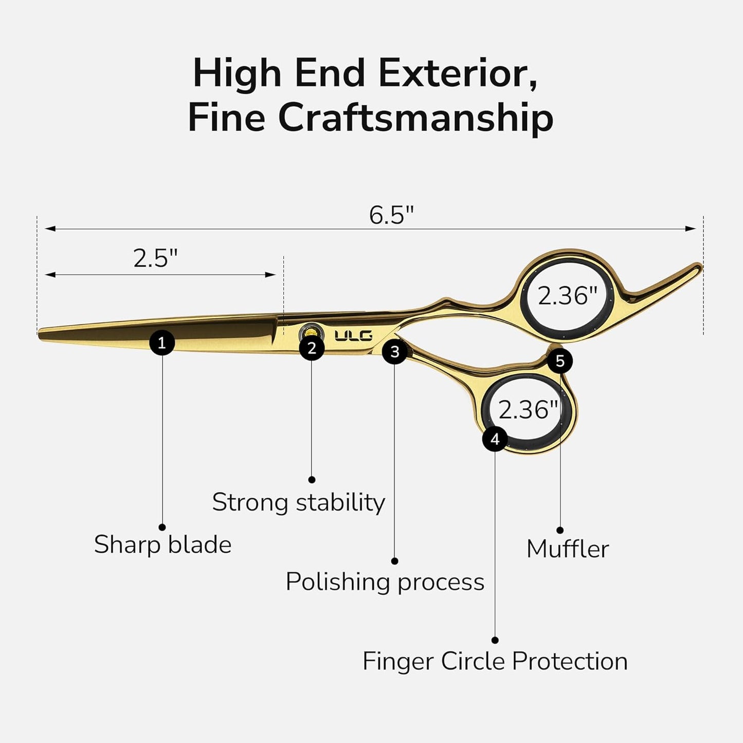 ULG Professional Hair Cutting Scissors Kit - Japanese Stainless Steel Thinning Shears | 6.5 Inch Gold Finish
