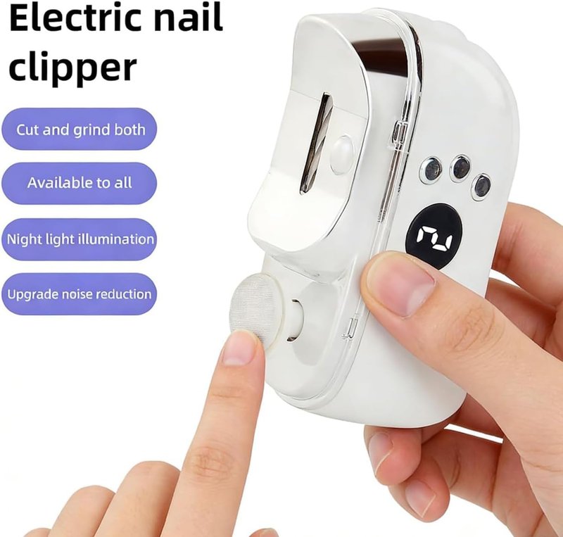 Electric Nail Clippers, 5 in 1 Electric Nail Trimmers for Seniors & Adults, Nail File Toenail Trimmer, 3-Speed Gears, Dust Storage & LED Light, Slanted Nail Clipper Included, Safe for Kids & Baby