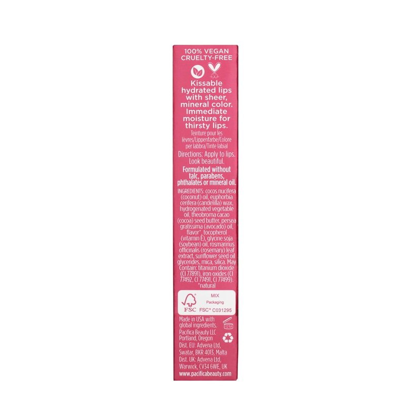 Pacifica Tinted Lip Balm – Color Quench Hydrating Flavored Lip Balm -Blood Orange Flavor - Clear -w/Coconut Oil & Cocoa Butter Natural Clean Beauty Vegan & Cruelty-Free Dermatologist Tested