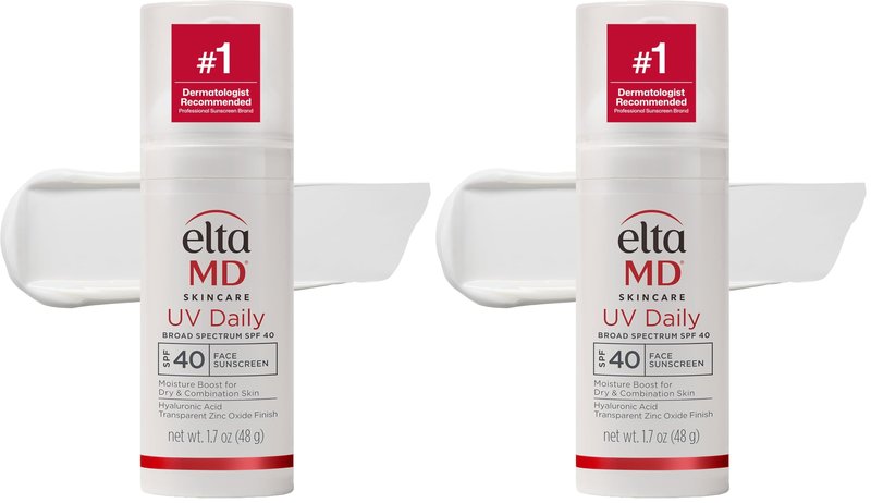 EltaMD UV Daily SPF 40 Face Sunscreen Moisturizer with Zinc Oxide, Daily Face Moisturizer with SPF, Sunscreen, For Dry Skin 1.7 oz Pump (Pack of 2)