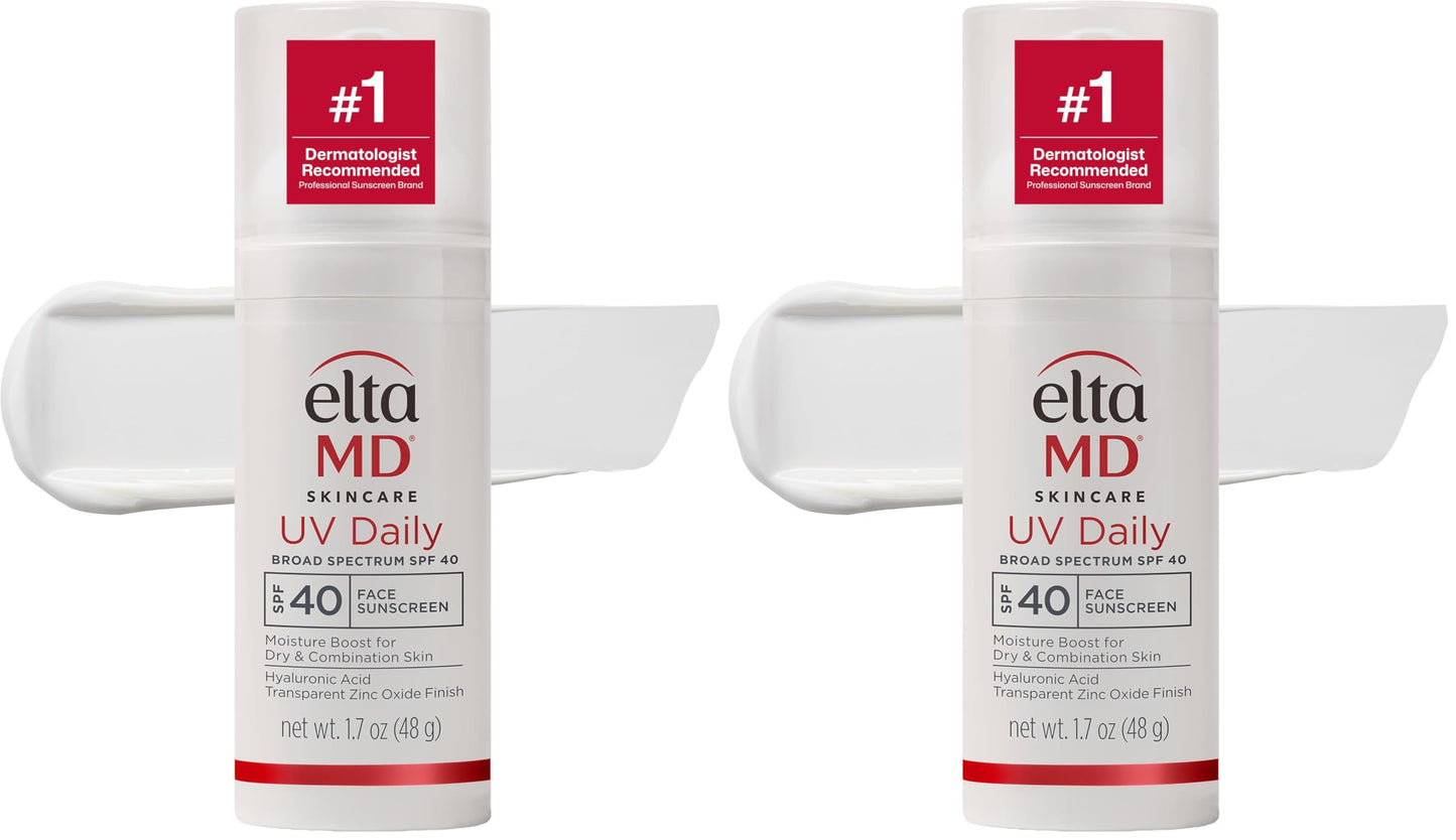 EltaMD UV Daily SPF 40 Face Sunscreen Moisturizer with Zinc Oxide, Daily Face Moisturizer with SPF, Sunscreen, For Dry Skin 1.7 oz Pump (Pack of 2)