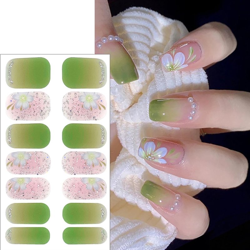 6 Sheets Spring Gel Nail Strips Stickers 3D Self-Adhesive Flower Nail Decals Pink Glitter Full Wrap Nail Stickers Cute Cherry Blossom Tulip Floral Nail Polish Strips DIY Manicure Supplies for Women