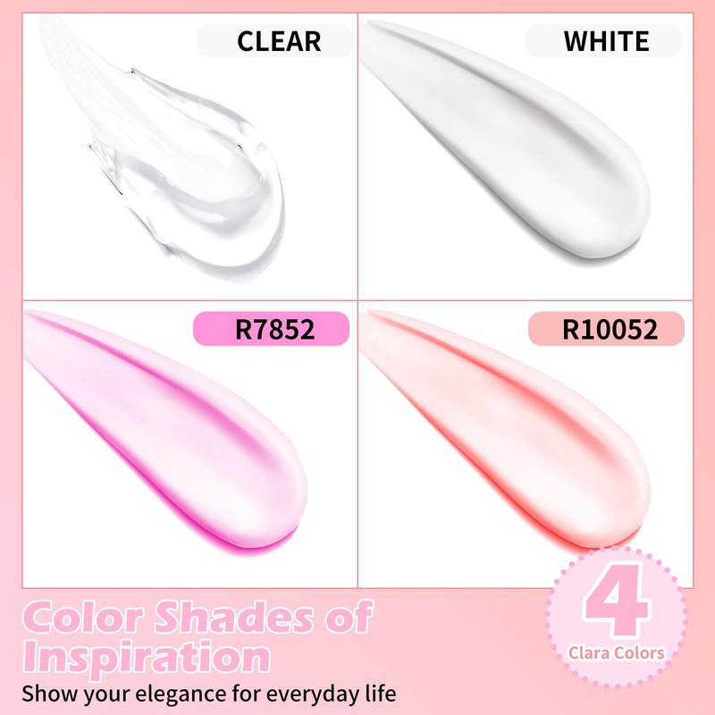 Clara Colors Poly Gel Nail Kit with 4 Colors - Clear, White, Jelly, Nude, Pink Builder, Extension, Slip Solution, Base, Top Coat, Gel, Nail Art Tools