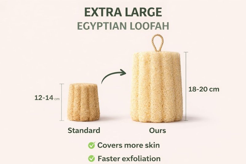 AuraLine Large Natural Egyptian Loofah Sponge, Exfoliating Bath and Shower Scrubber with Hanging Rope. Plant Based (3 Count in 1 Eco-Friendly Bag)