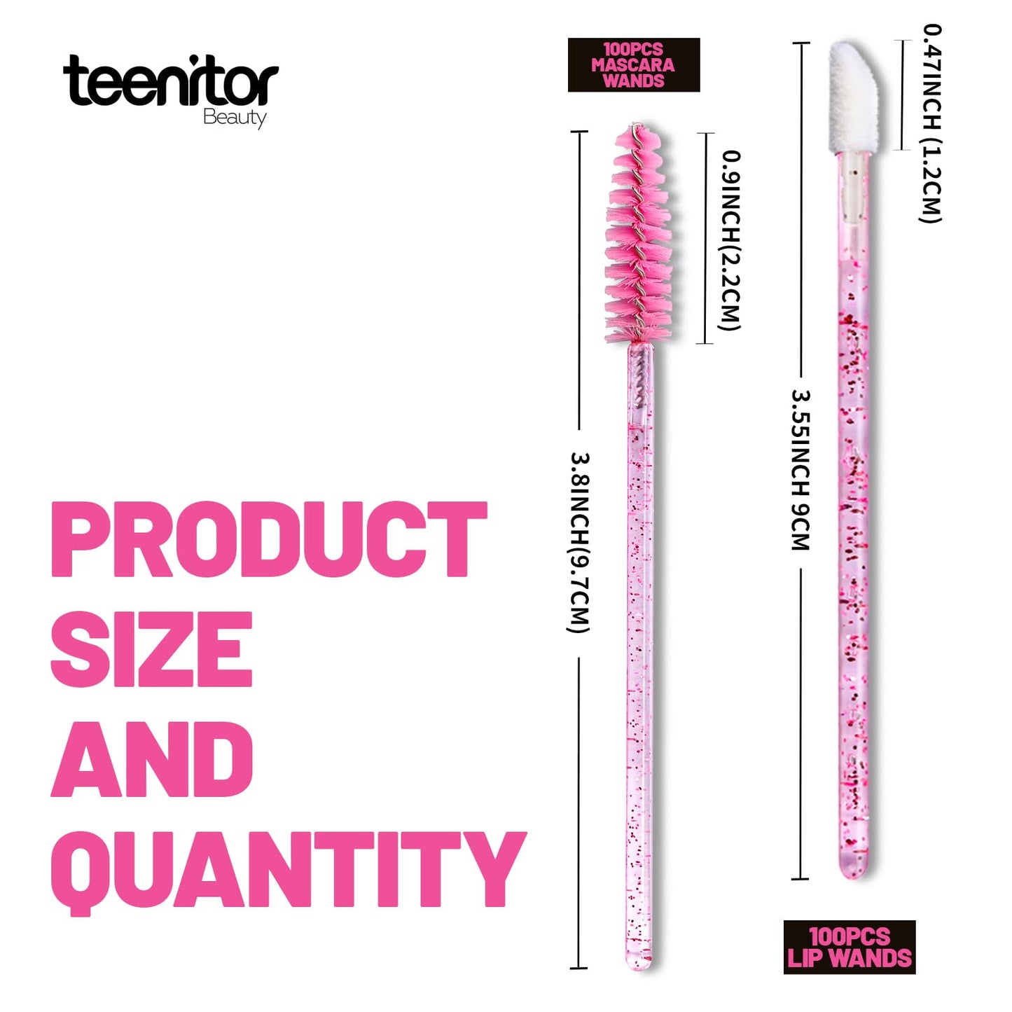 Teenitor 200pcs Lip Applicators Disposable and Mascara Wands, 100pcs Lip Wands, 100pcs Disposable Mascara Wand, Crystal Pink