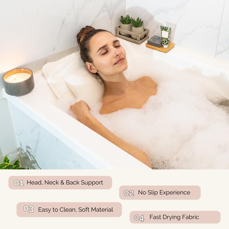 Monsuri Luxurious Bath Pillow for Tub - Premium Bathtub Pillows for Head and Neck Support - Ideal Bath Tub Pillow Headrest for Soaking Tub - Perfect Women's Gift Idea for Bath Accessories