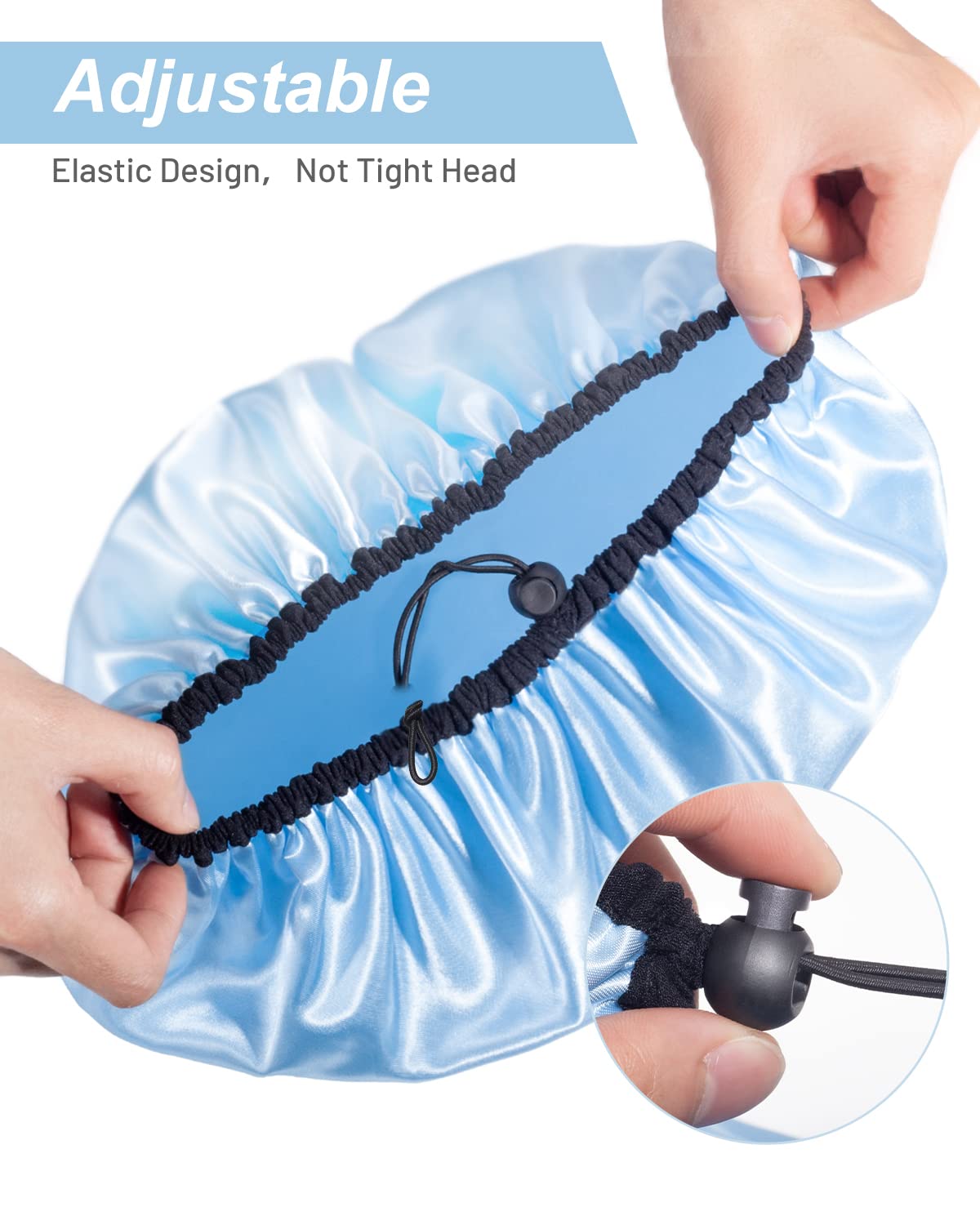 Auban Shower Cap for Women, Adjustable Reusable, Extra Large, Double-Layer Waterproof Bathing cap, Waterproof Exterior, EVA Lining, Hair Cap for All Hair lengths, 3 Colors