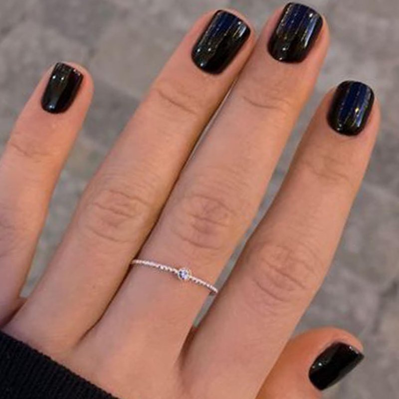 GLAMERMAID Black Extra Short Press on Nails, Natural Pure Black Fake Nails Short Squoval, Dark Gothic Square Soft Gel Glue on Nails, Acrylic False Nails, Opaque Glossy Round Emo Fake Nails for Women
