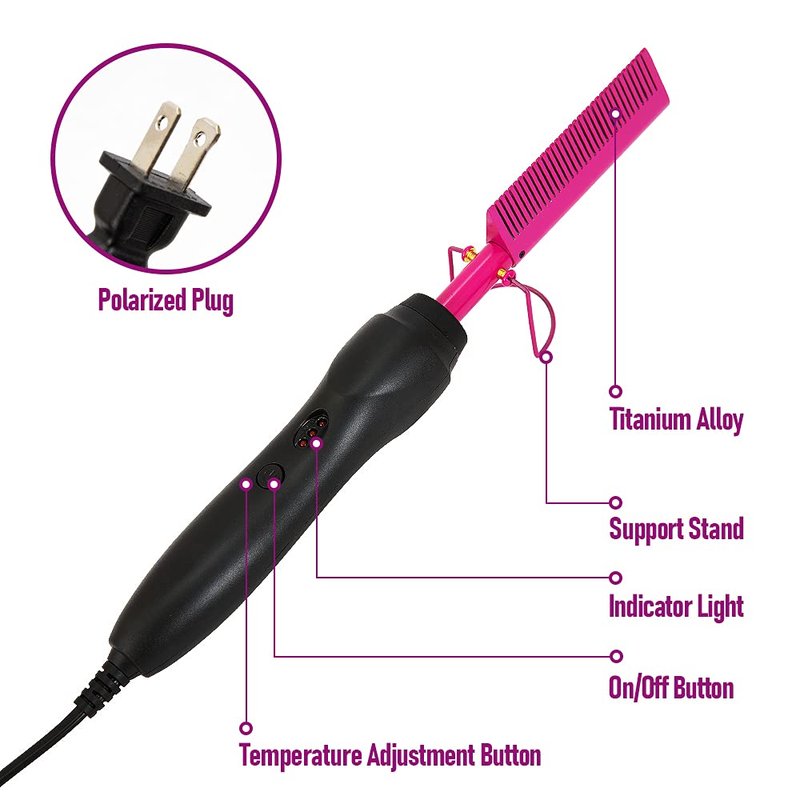 AIHOPESTO Hot Comb Electric Hair Straightener, Ceramic Comb, Security Portable Curling Iron, 3 Temperature Settings, Heat Protection, 1.5m Cord, for Black Hair, African American Hair