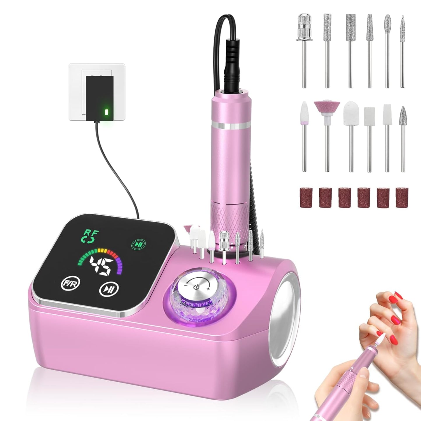 Skiennix Professional Electric Nail Drill E-File Machine - 45,000 RPM, Low Noise & LED Display for Acrylic Gel Nails