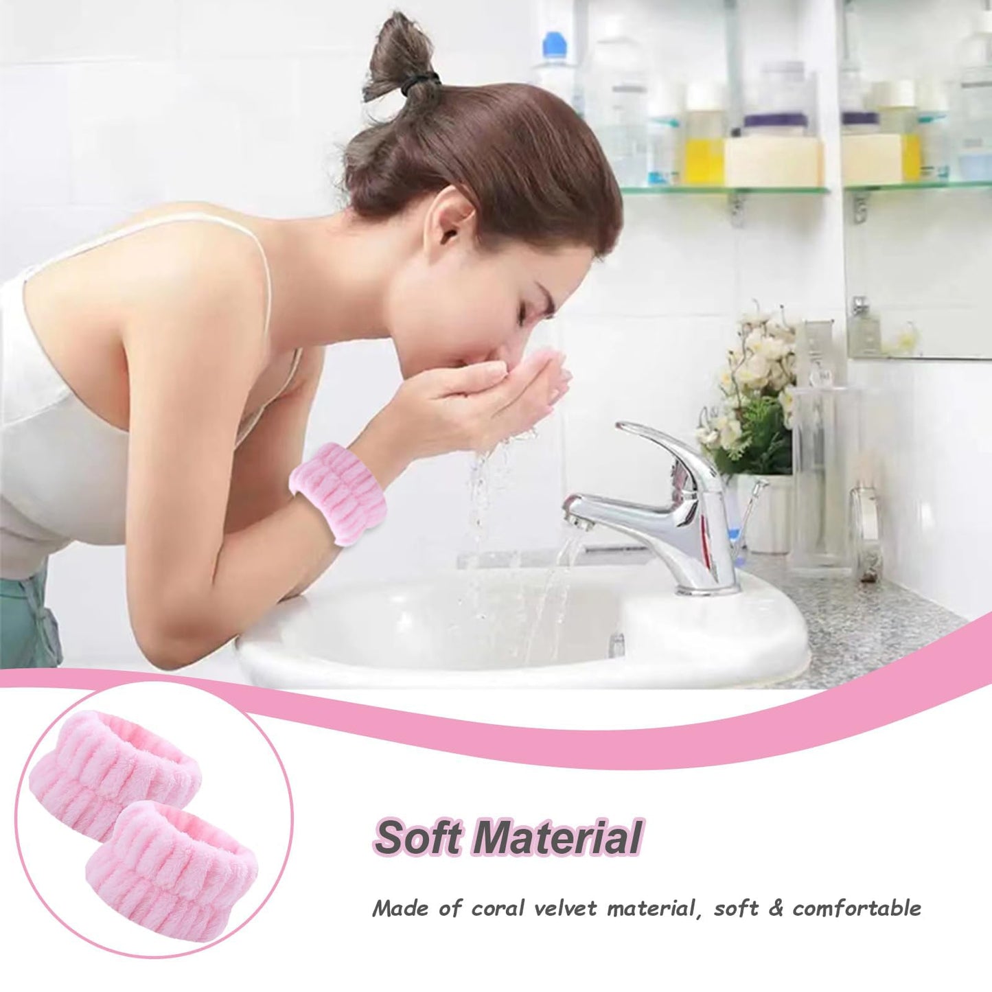 TS-MAYKA 20 Pcs Wrist Bands for Washing Face, Absorbent Face Washing Wristbands, Spa Wrist Towels Beauty Towel Bands Arm Bands for Washing Face for Stop Water Running Down Arms