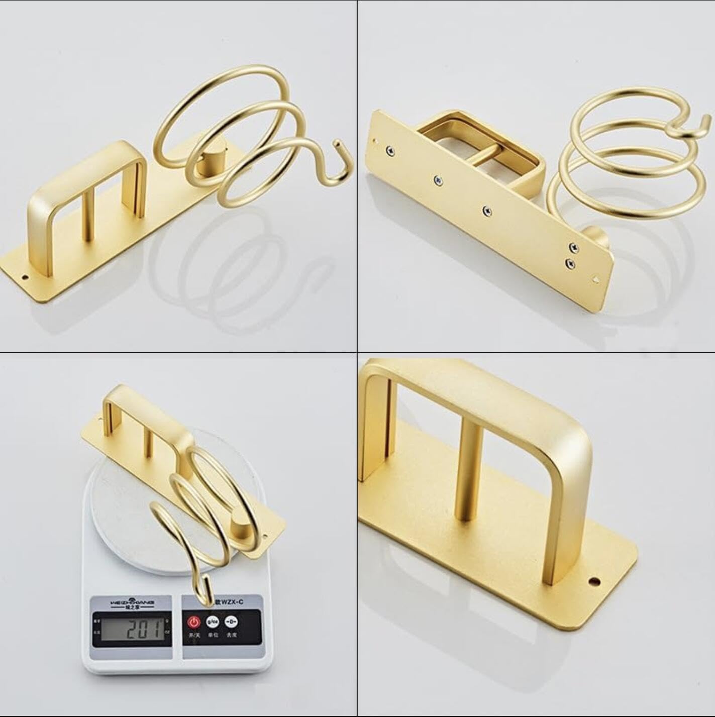 YUET Hair Dryer Holder Hairdryer Station Wall Mounted Shelf Bracket Straightener Stand Hanger Organizer Blow Storage w/Cable Tidy Rack for Dressing Table Bathroom Aluminum Professional, Gold Brass