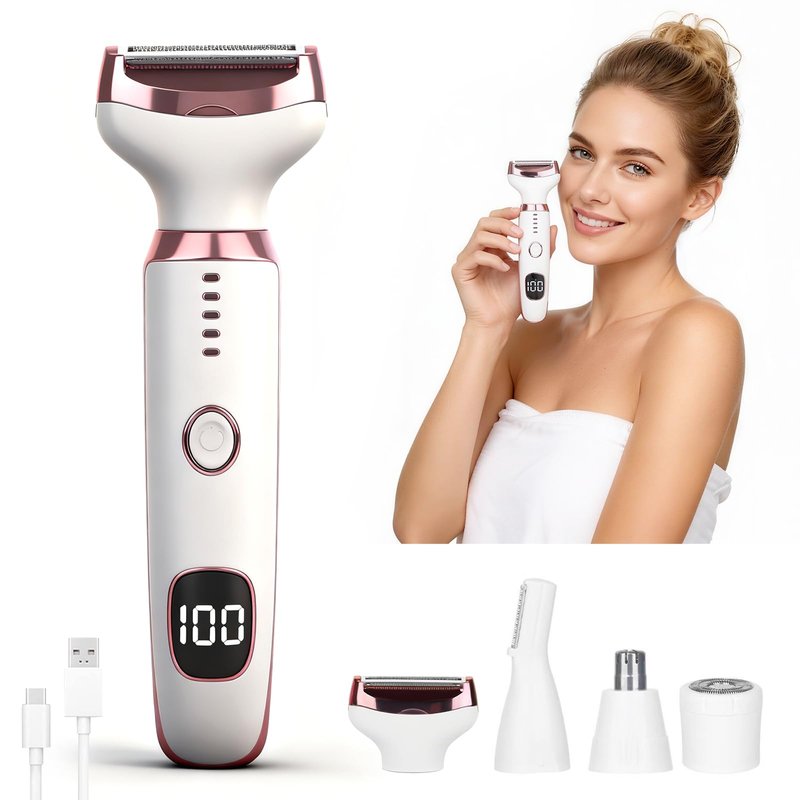 Beanify Wet & Dry Electric Razor for Women Men,4 in 1 Rechargeable Led Display Electric Shaver and Facial Hair Remover,Painless Ladies Body Razors for Nose Face Body Leg Bikini Arm Hair (White)